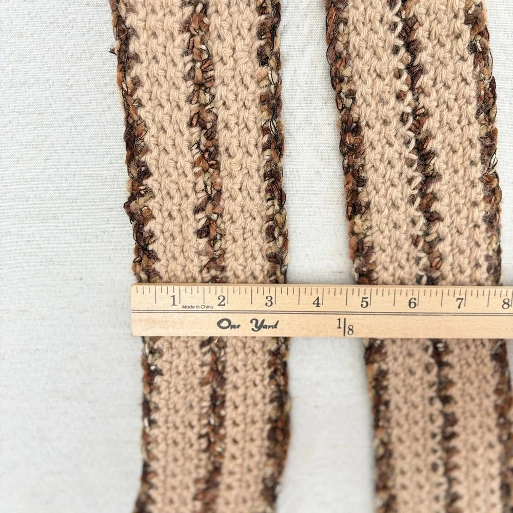 Vintage 2000s Y2k Long Handmade‎ Hand Knit Brown Beige scarf 54